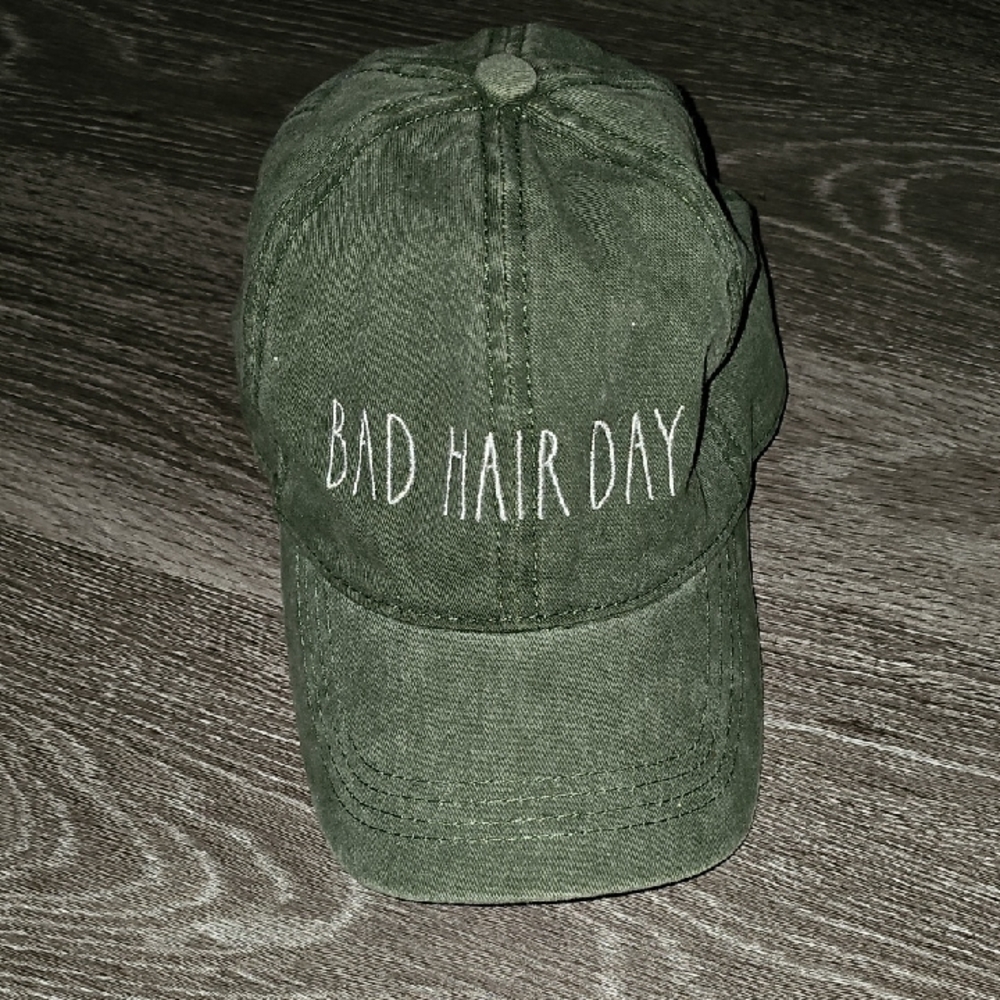 Womens RAE DUNN green And White Bad HAIR Day Cap!! Super Cute